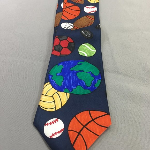 Balls Necktie Mens Fun Tie Blue Sport Pointed Christmas Gifts Save The Children - Picture 1 of 8